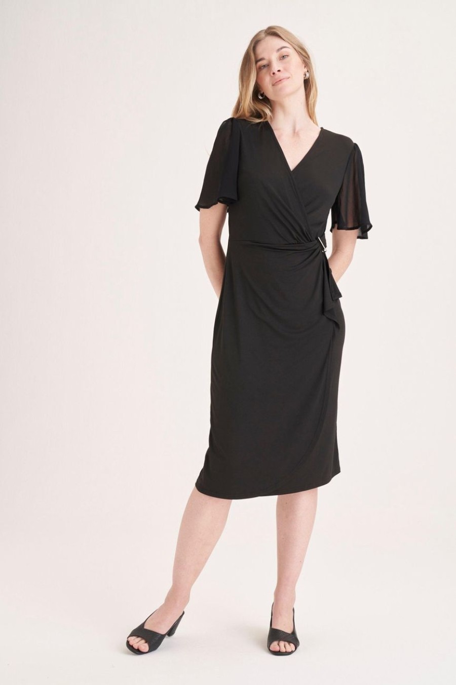 Clothing MILADYS | Mock Wrap Chiffon Dress Black