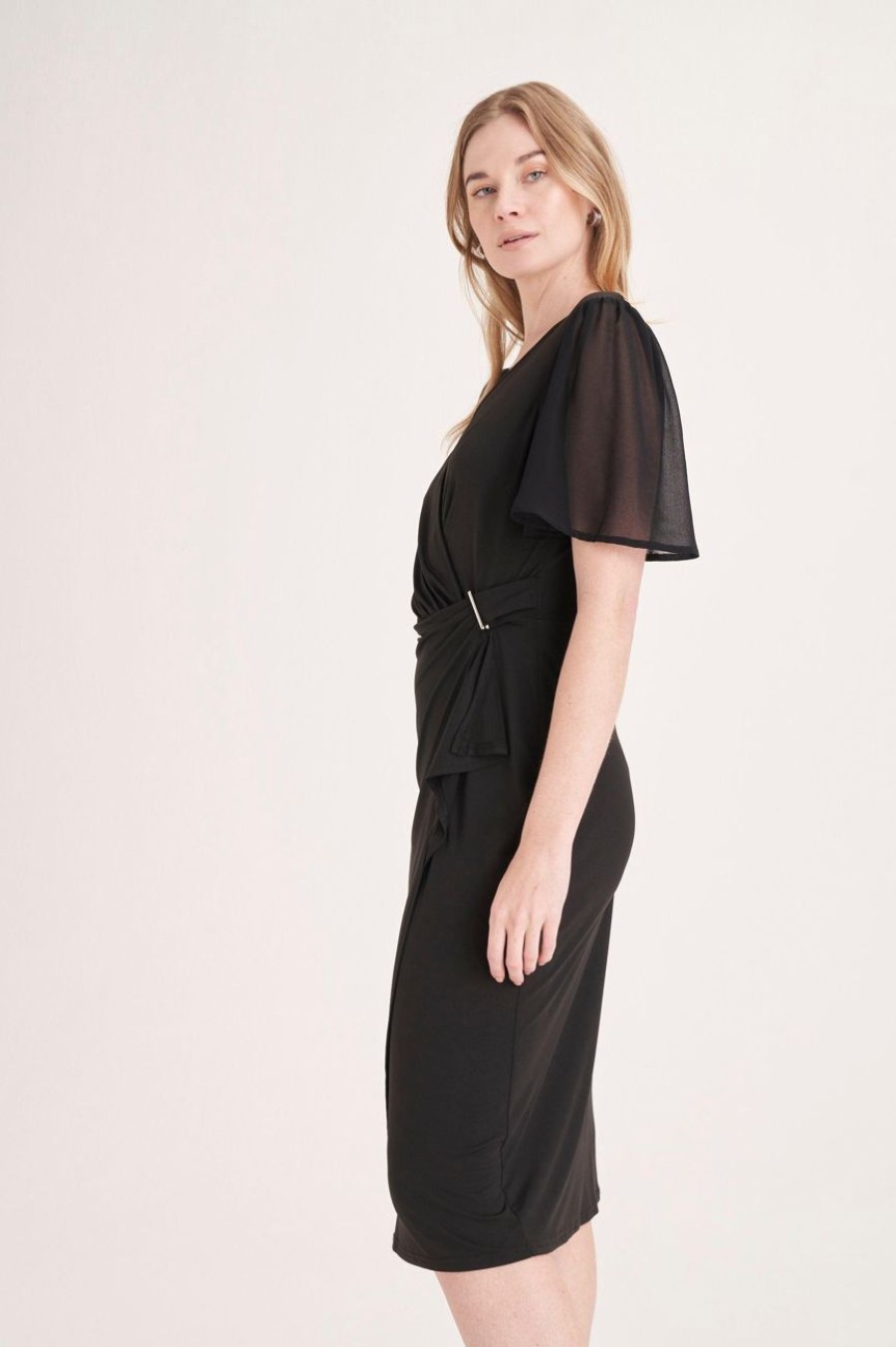 Clothing MILADYS | Mock Wrap Chiffon Dress Black