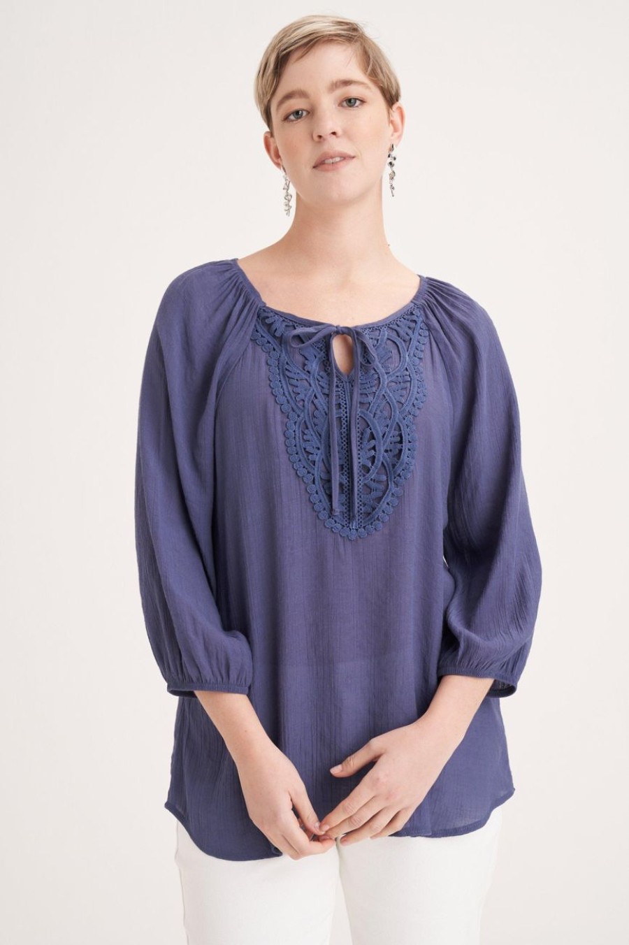 Clothing MILADYS | Embroidery Peasant Top Indigo