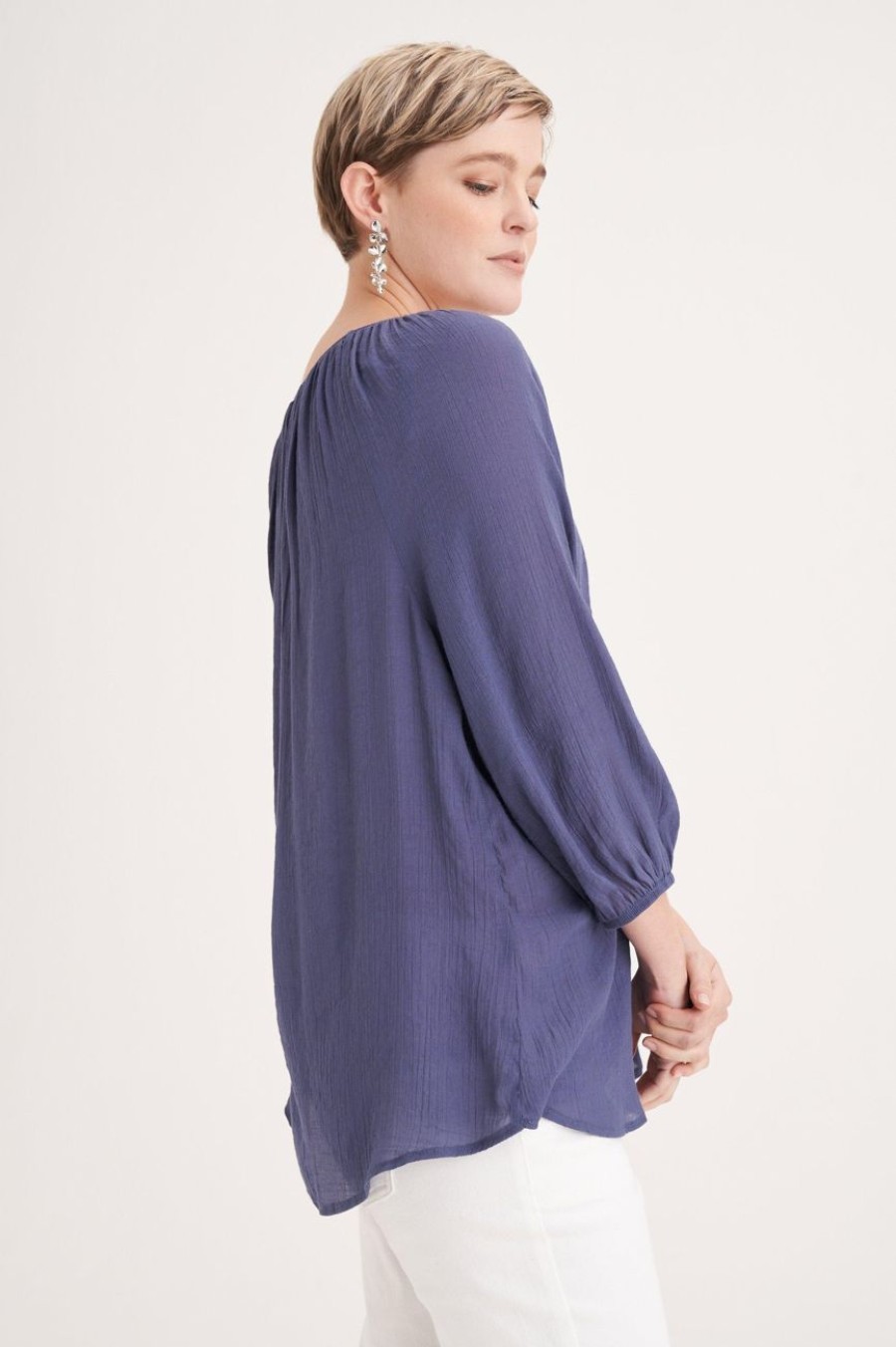 Clothing MILADYS | Embroidery Peasant Top Indigo