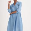 Clothing MILADYS | Denim A-Line Henley Dress Baby Blue