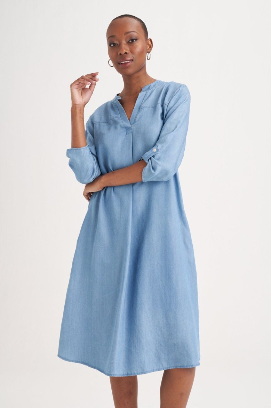 Clothing MILADYS | Denim A-Line Henley Dress Baby Blue