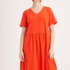 Clothing MILADYS | Tiered Cotton Dress Coral Orange