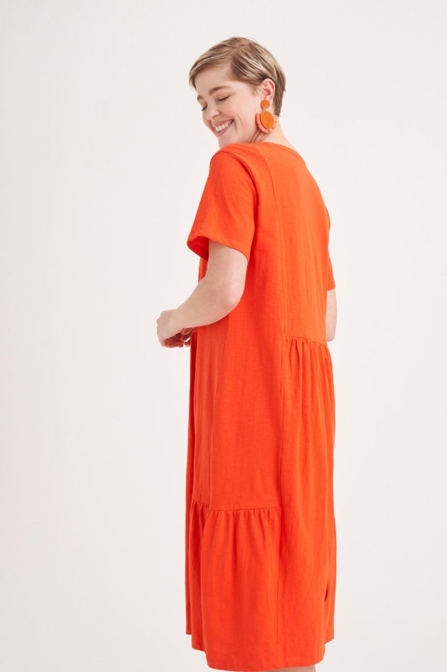 Clothing MILADYS | Tiered Cotton Dress Coral Orange